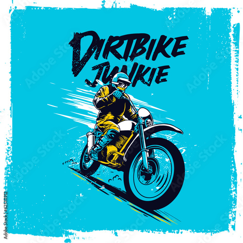 Yellow extreme dirtbike motorcycle motocross with blue vector illustration