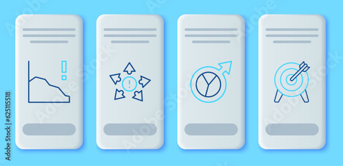 Set line Many ways directional arrow, Financial growth, decrease and Target icon. Vector