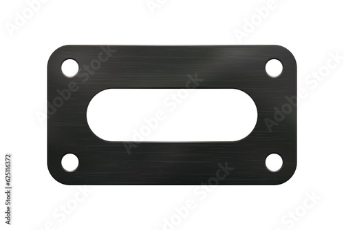 Rectangular black rubber gasket with rounded corners, elliptical and four round holes. Realistic vector illustration of a technical product for insulation in pipelines and car in flanged connections