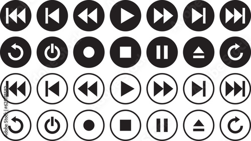 モノクロの映像・音声操作ボタン（再生、停止、早送り等）のベクターイラストセット photo