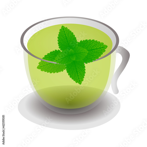 A cup of melissa tea isolated on a white background.
