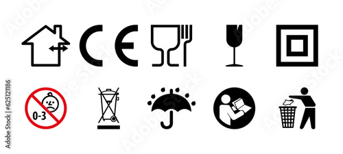 Set of icons for packaging and recycling. Vector elements. Ready for use in your design. 