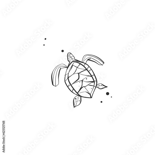 Hand drawn vector abstract simple minimalistic line art graphic drawing tropical underwater turtle icon sign isolated.Summer sea turtle modern design concept.Summer underwater turtle nature line logo.