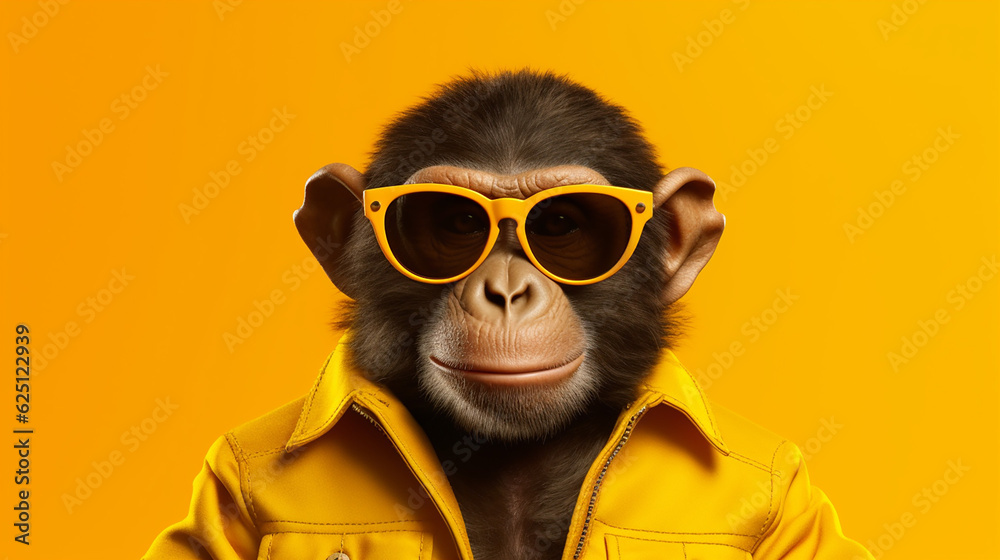 monkey wearing sunglasses made with generative AI - obrazy, fototapety, plakaty 
