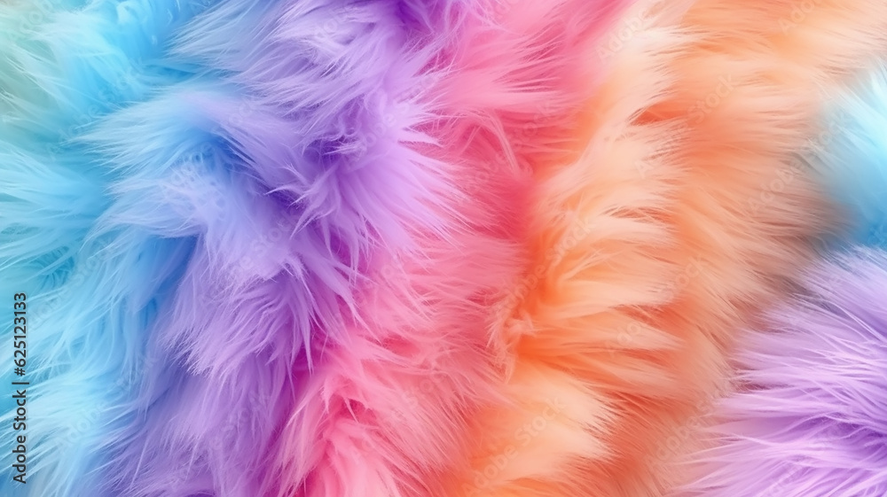 multicolored faux fur rainbow gradient. Generative AI