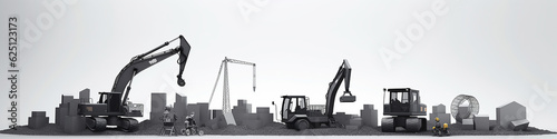 construction works a number of black equipment on a white background reconstruction of the site concept. Generative AI