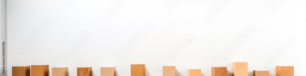 cardboard boxes isolated on a long narrow white background panorama row. Generative AI cardboard boxes isolated on a long narrow white background panorama row. Generative AI