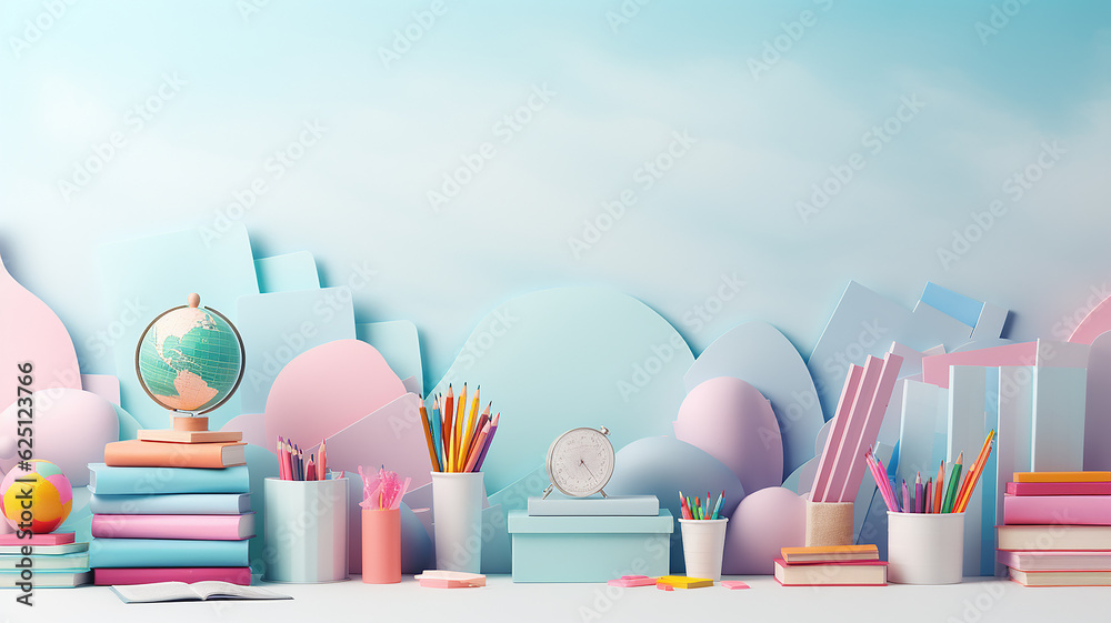 Fototapeta premium background back to school bright modern 3d. Generative AI
