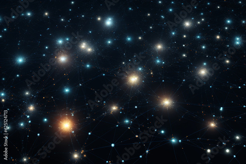 An artistic representation of a network of interconnected dots, forming a constellation-like pattern, suggesting cosmic connections Generative AI