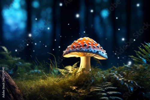 Enchanting mushroom amidst dark forest  Generative AI