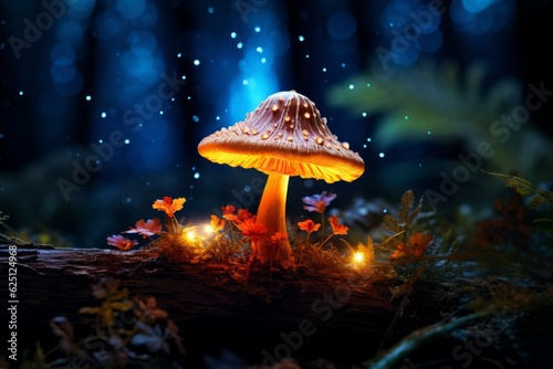 Enchanting mushroom amidst dark forest, Generative AI