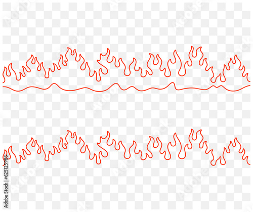 Fire, bonfire, flames, balefire, campfire and burn, seamless linear graphic design. Fiery, flaming, blaze, fireball, wildfire, blazing and burning, vector design and illustration