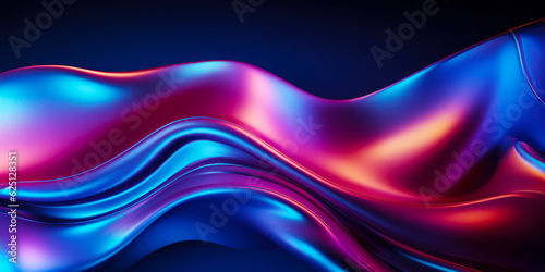 Abstract fluid neon holographic iridescent wave in motion dark colorful tech background 3d render. Gradient design element for backgrounds, banners, wallpapers, posters and covers
