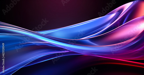 Abstract liquid glass holographic iridescent neon curved wave in motion dark background 3d render. Gradient design element for banners, backgrounds, wallpapers and covers