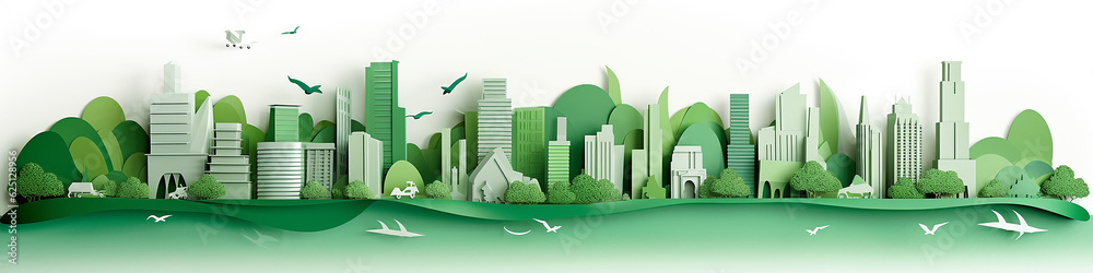 panorama 3d green city cityline. Generative AI