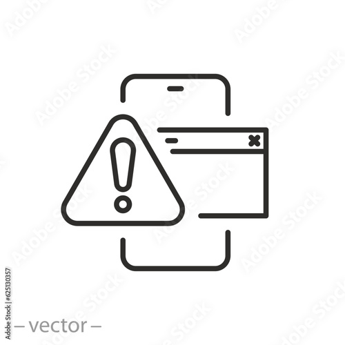 uncensored content icon, obscene site page warning, inappropriate censored content, thin line symbol - editable stroke vector illustration