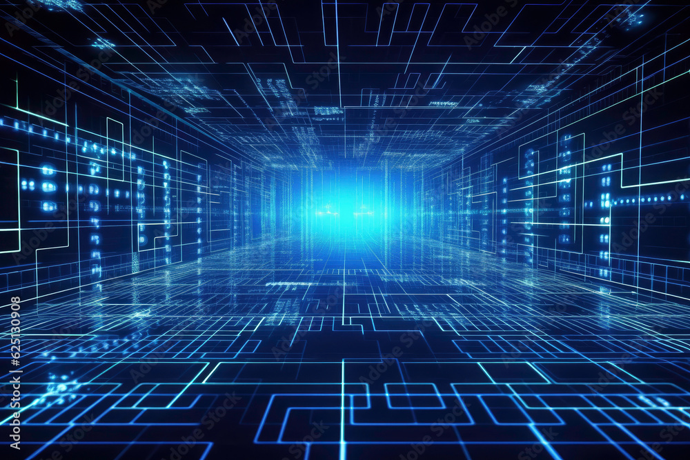 Data Matrix Infusion Futuristic HUD with Blue Digital Lines and Grid Technology Data Matrix Infusion Futuristic HUD with Blue Digital Lines and Grid Technology