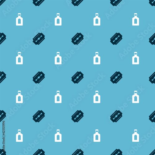 Set Blade razor and Bottle of shampoo on seamless pattern. Vector
