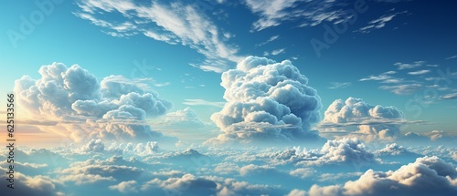 Above the clouds: Blue sky and clouds background with lots of copy space.