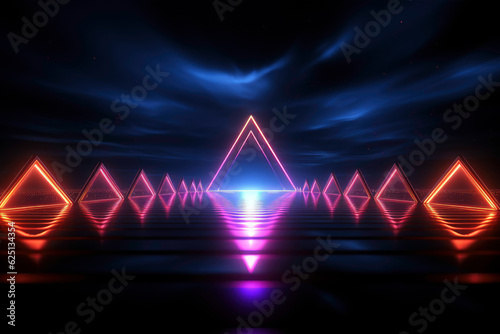 Neon Dreamscape Abstract Panoramic Background with Glowing 3D Render and Ultraviolet Spectrum