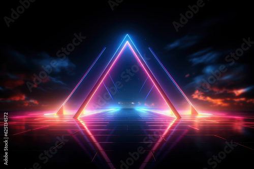 Neon Dreamscape Abstract Panoramic Background with Glowing 3D Render and Ultraviolet Spectrum