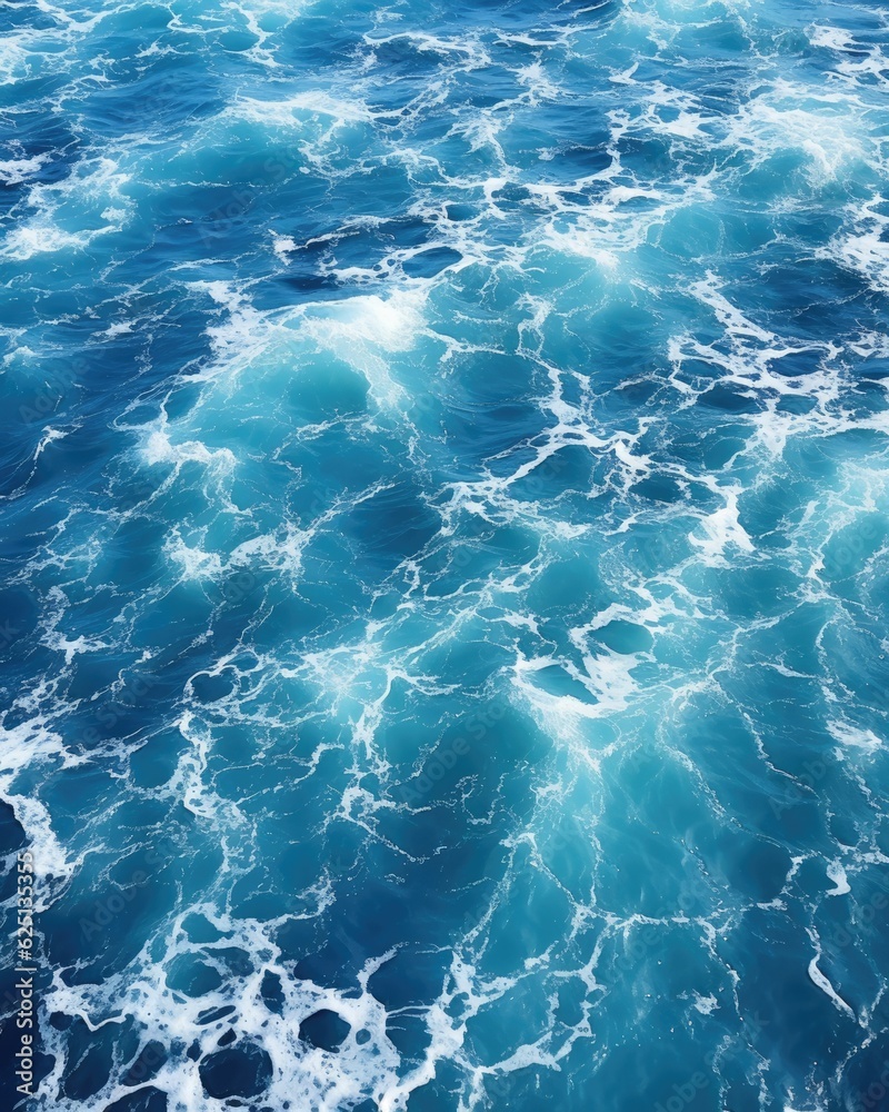 There are splashing waves in the ocean seen from above. (Generative AI)