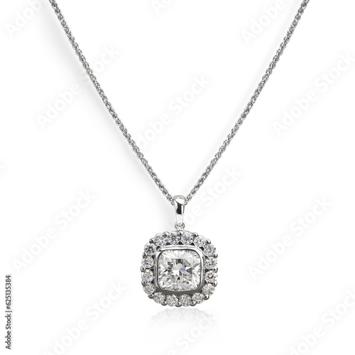 Ladies Diamond Necklace with Chain Isolated on White Background.