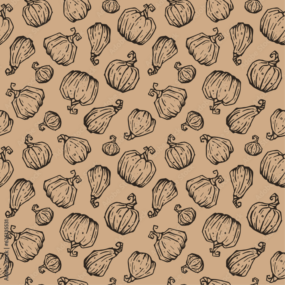 Seamless pattern with contour pumpkins for Halloween and Thanksgiving day. Vector. Seamless pattern with contour pumpkins for Halloween and Thanksgiving day. Vector.