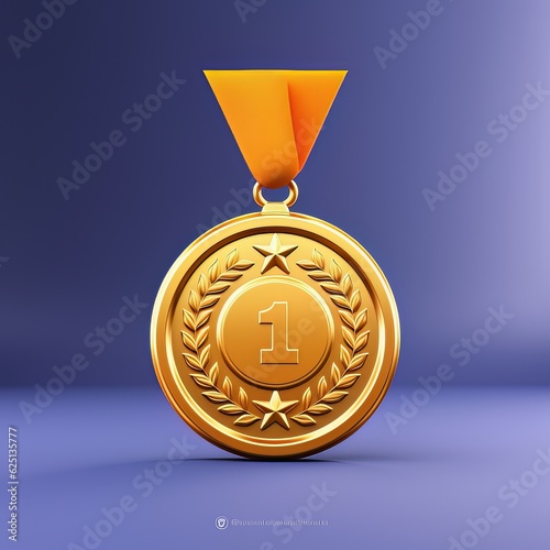 playful cartoon-like gold medal icon 3d render