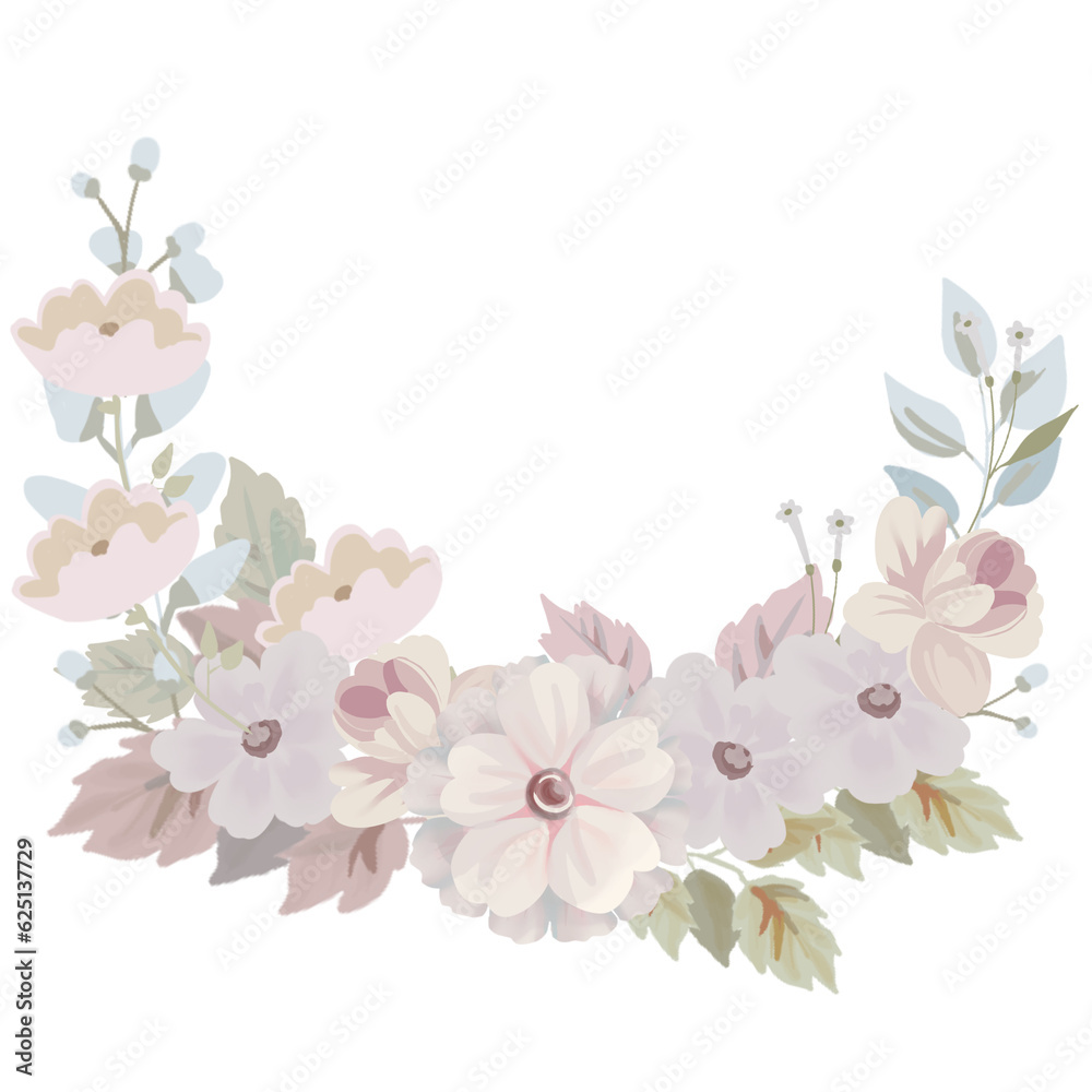 Digital Clipart Flower blossom rose, peonies, widflower ornament rustic retro round frame isolated Digital Clipart Flower blossom rose, peonies, widflower ornament rustic retro round frame isolated