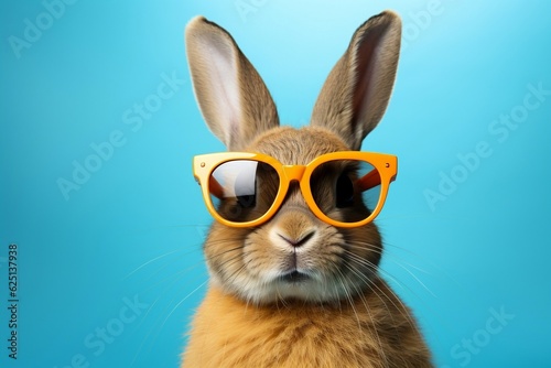 Stylish Bunny with Sunglasses on a Colorful Background. Generative AI