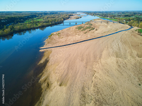 Aerial drone view of Loire river near Saumur  Maine-et-Loire department  Western France