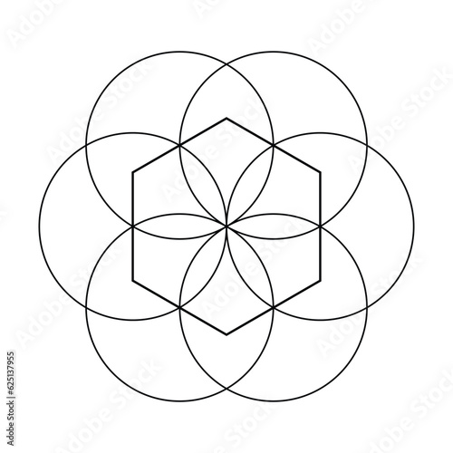 Hexagon. Scared Geometry Vector Design Elements. This is religion, philosophy, and spirituality symbols. the world of geometry with our intricate illustrations. in black line art.