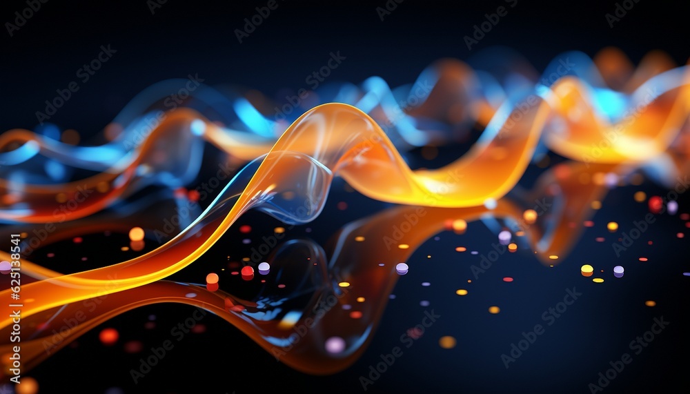 abstract background with waves of smoke or flowing fluid, yellow and blue technology concept