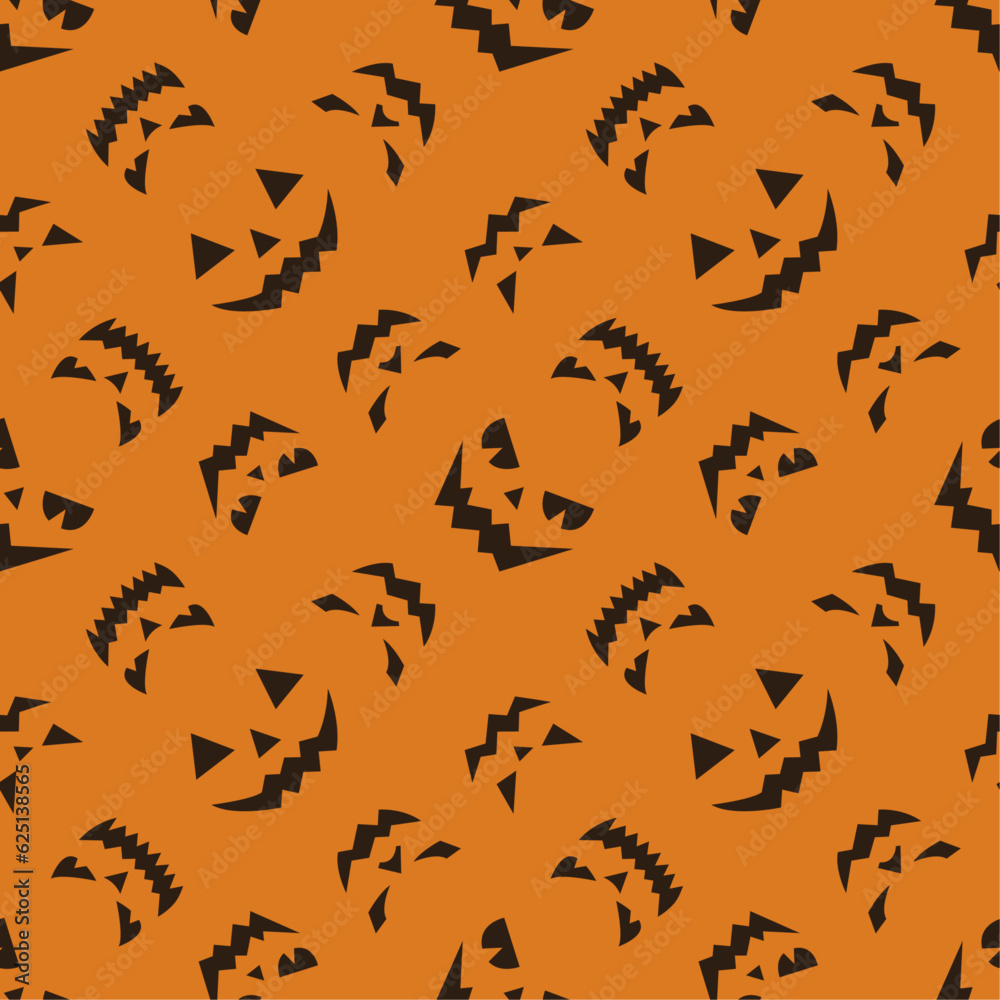 Seamless pattern for Halloween. Creepy faces on orange background. Seamless pattern for Halloween. Creepy faces on orange background.