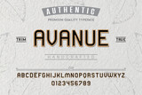 Avanue typeface. Alphabet. For labels and different type designs