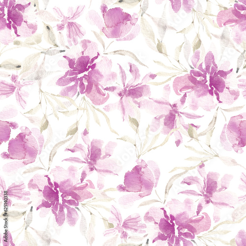 Purple Splash Watercolor Flower Seamless Pattern