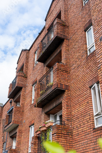 Brick residential buildings with balconies in Dublin, Ireland