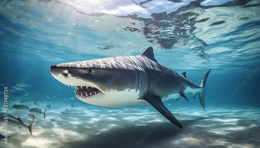 Naklejka premium Shark in the blue ocean 