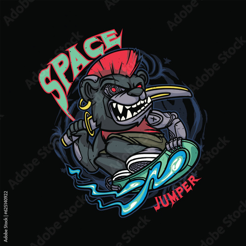 A bear in a hover board. vector illustration for streetwear merch