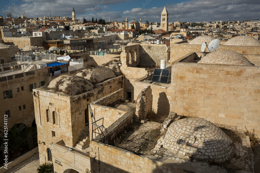 Roofs and terraces of the buildings of the Jewish Quarter in the Old City of Jerusalem