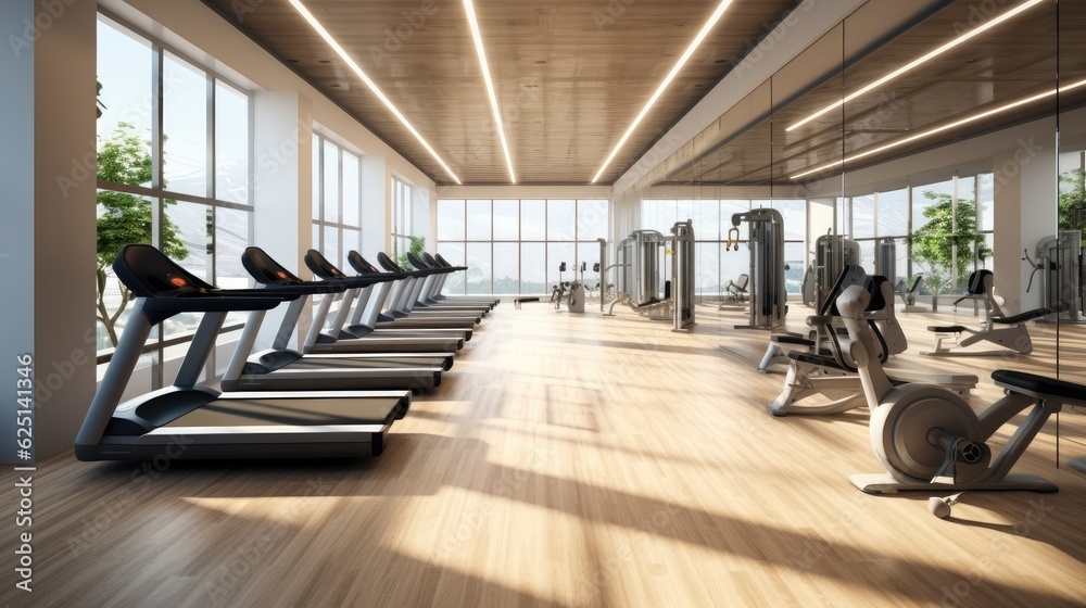 Within gym with modern fitness equipment for fitness events, Modern of gym interior with equipment.