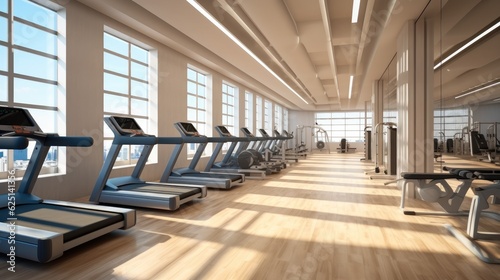 Within gym with modern fitness equipment for fitness events  Modern of gym interior with equipment.