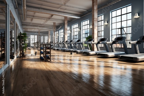 Gym fitness saloon, Fitness, Sport, Training, Fitness center interior © visoot