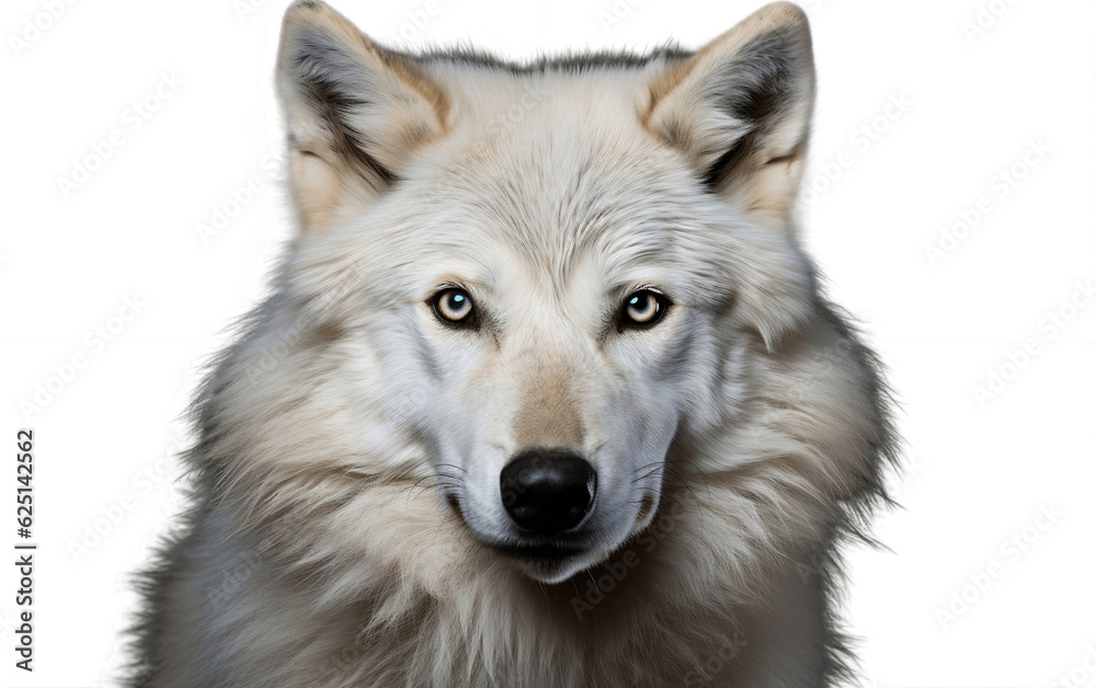 White Wolf Portrait on Transparent Background, Png. Generative AI