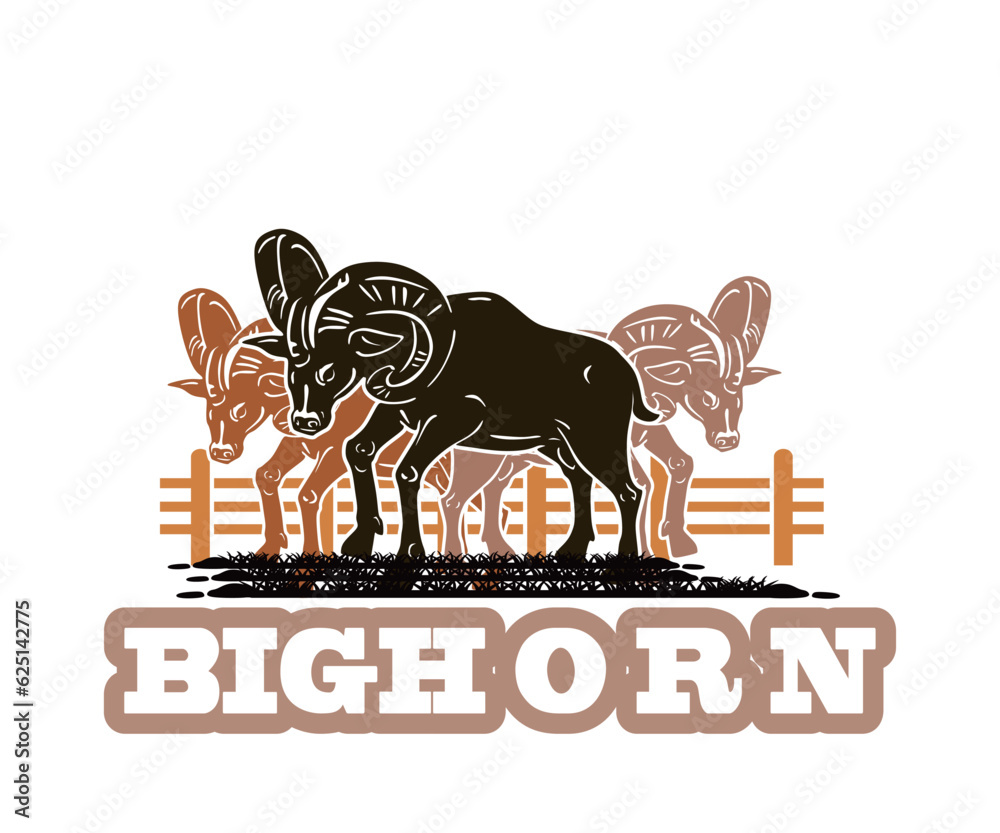 GREAT BIG HORN GOAT LOGO, silhouette of strong ram vector illustrations. this image is perfect for company logo, agriculture company, breeding goat farm or goat ranch etc