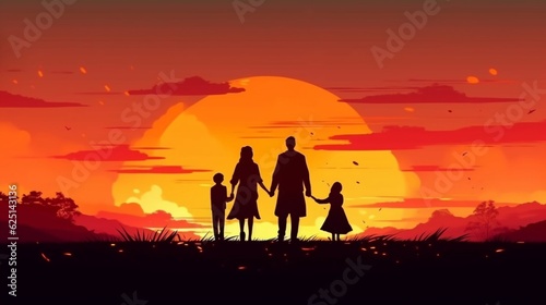 Family concept  family at sunset background. Generative AI
