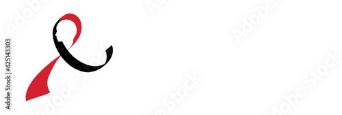 Sepsis Awareness ribbon with human head shape on white empty background. Red and black awareness ribbon. Vector Illustration.