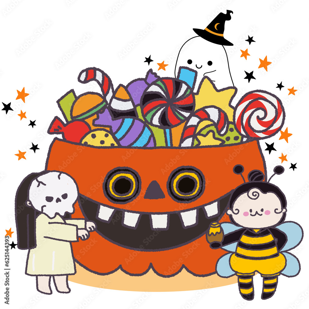 Obraz premium Happy Halloween collection with Pumpkins, cute childish ghosts, bat and magic Ideal for cards, poster, prints, anniversary
