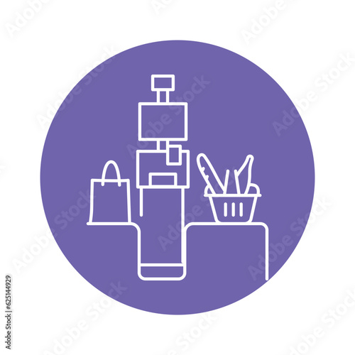 Self-service cashier or terminal black line icon. Pictogram for web page